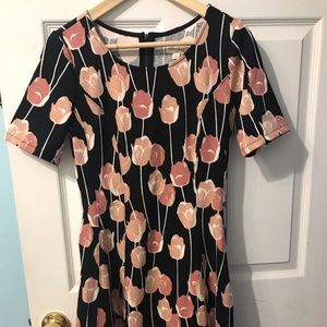 Black dress with pink flowers.